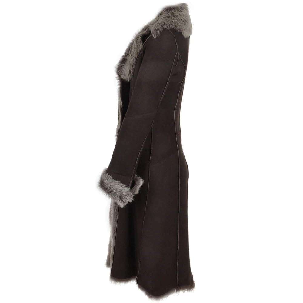 Long Length Toscana Suede Leather Coat Brown : Alaska - Image 3