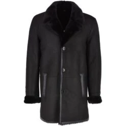 Luxury 4 Button Single Breasted Mink Collar And Sheepskin Coat Black : Jaskier
