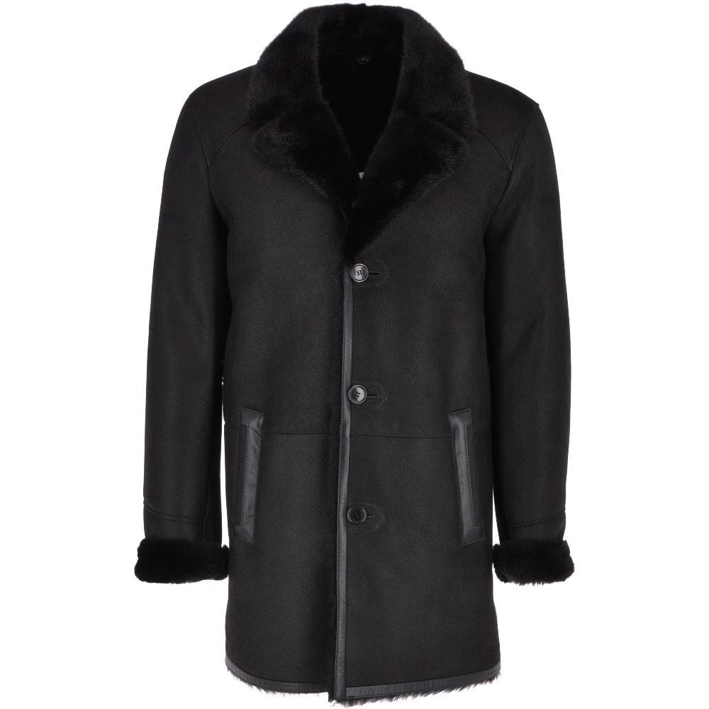 Luxury 4 Button Single Breasted Mink Collar And Sheepskin Coat Black : Jaskier