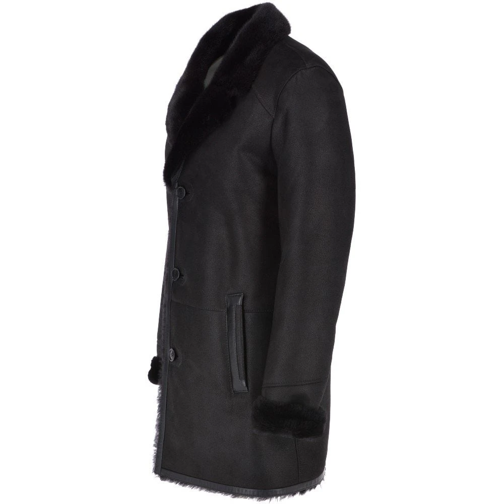 Luxury 4 Button Single Breasted Mink Collar And Sheepskin Coat Black : Jaskier - Image 2