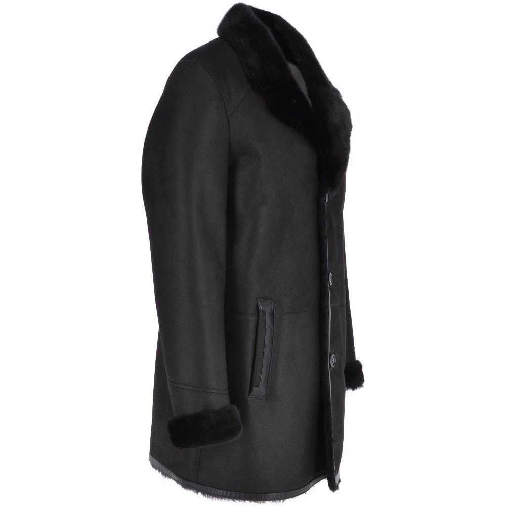 Luxury 4 Button Single Breasted Mink Collar And Sheepskin Coat Black : Jaskier - Image 4