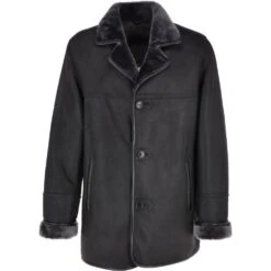 Luxury 4 Button Single Breasted Sheepskin Coat Black : Geralt