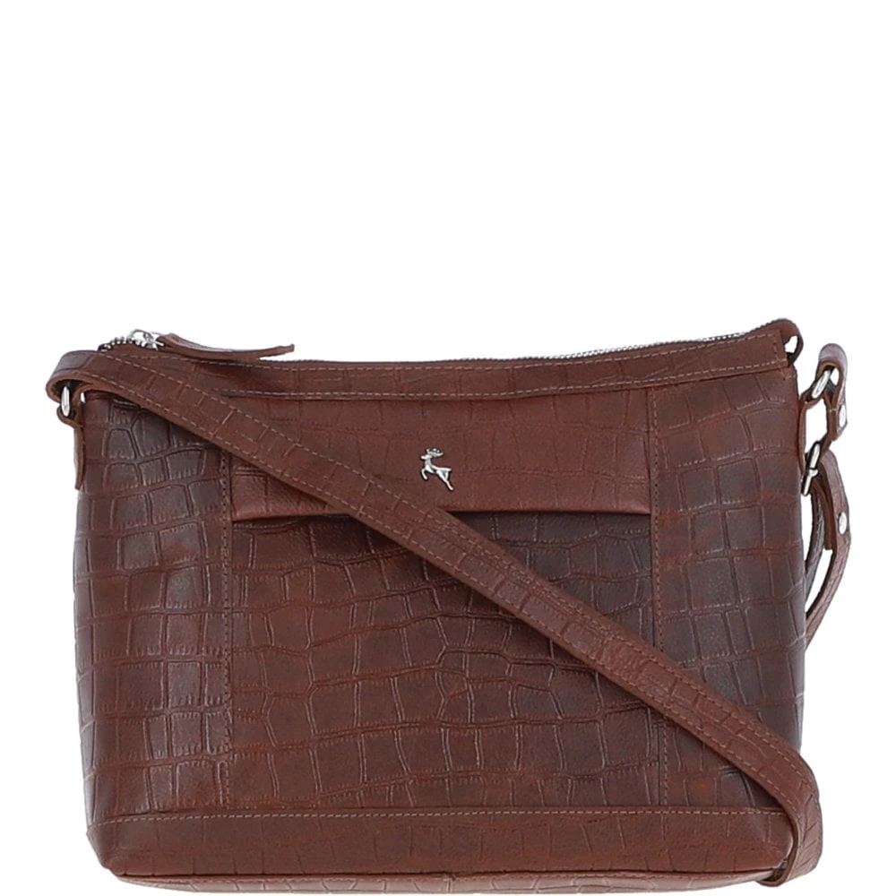 Luxury Croc Print Leather Shoulder Bag Cognac/croc: MC1 - Image 2