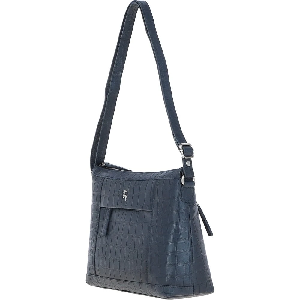 Luxury Croc Print Leather Shoulder Bag Navy/croc: MC1 - Image 3