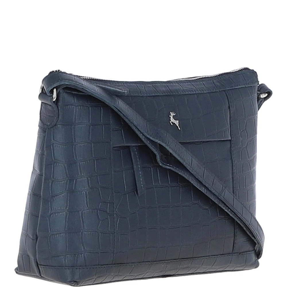Luxury Croc Print Leather Shoulder Bag Navy/croc: MC1 - Image 6