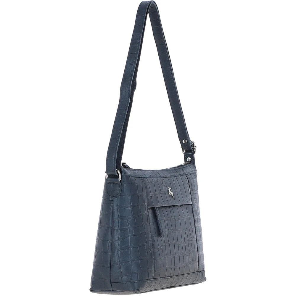 Luxury Croc Print Leather Shoulder Bag Navy/croc: MC1 - Image 7