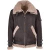Luxury Double Collar Soft Sheepskin Pilot Jacket Brown/cream : Bronn