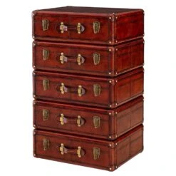 Luxury Handcrafted Leather 5 Drawer Chest Cognac: SE-1563
