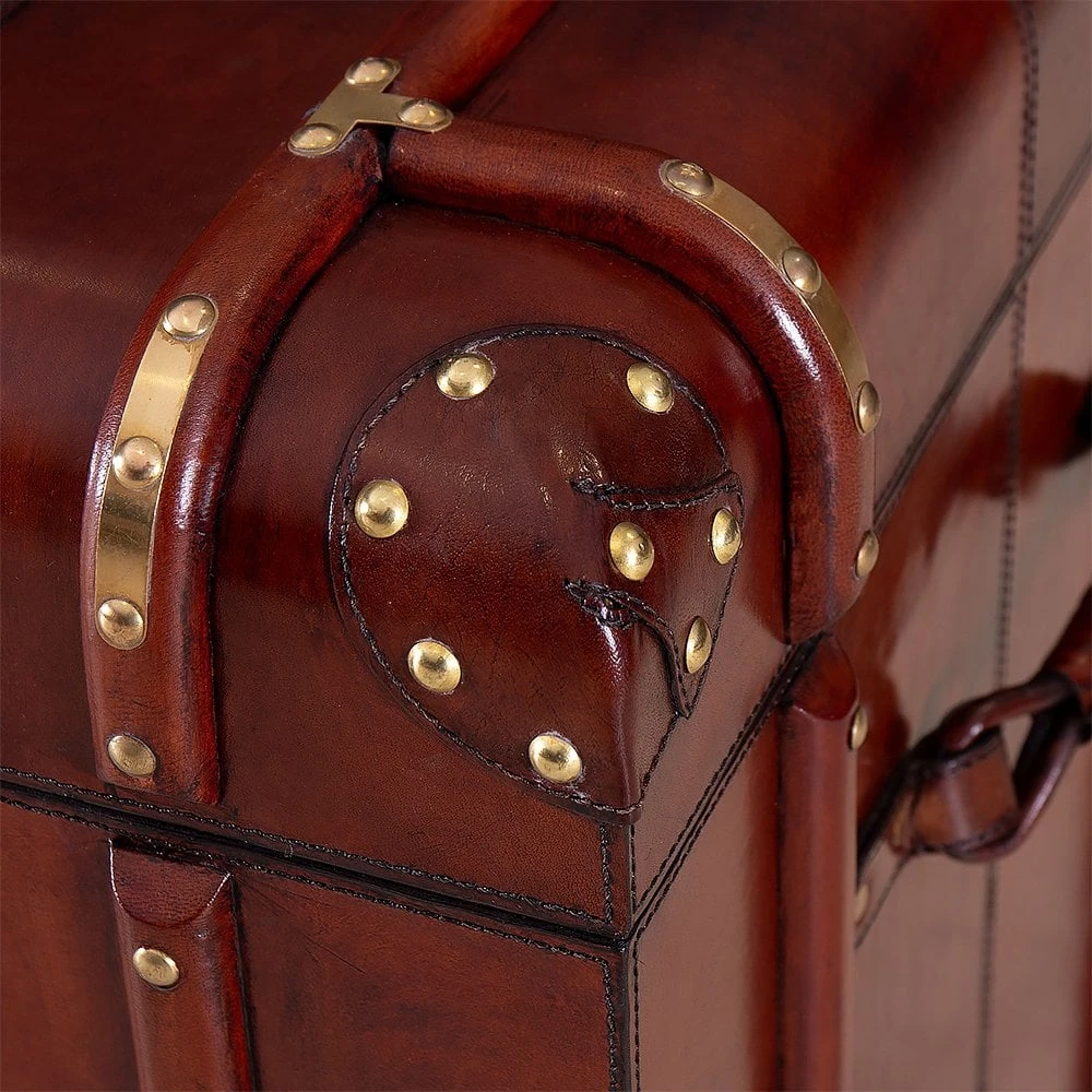Luxury Handcrafted Leather Large Storage Trunk Cognac: SE-1454 - Image 4