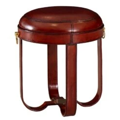 Luxury Handcrafted Leather Round Low Level Padded Stool Cognac: SE-2230