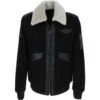 Luxury Leather Pilot Jacket With Detachable Collar Black/cream: NC Air Force