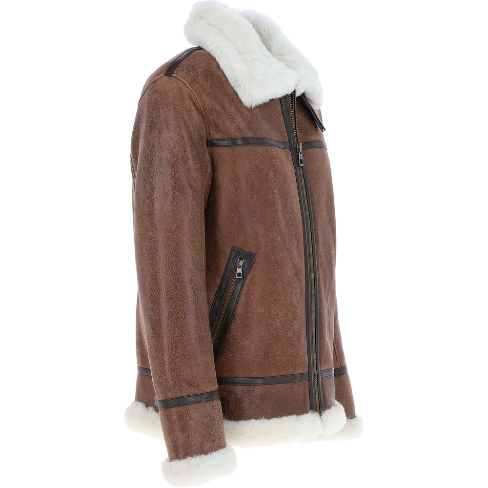 Luxury Shearling Pilot Jacket Antique : Ke-271 - Image 4