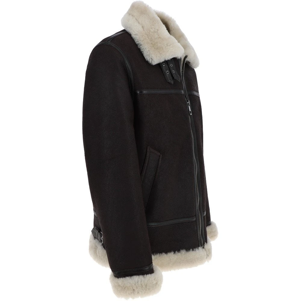 Luxury Shearling Pilot Jacket Brown/Cream: Bautista - Image 4
