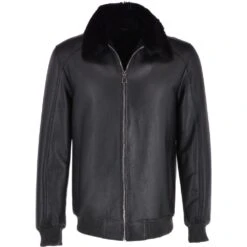 Luxury Sheepskin Pilot Bomber Jacket With A Mink Collar Black : Eilhart