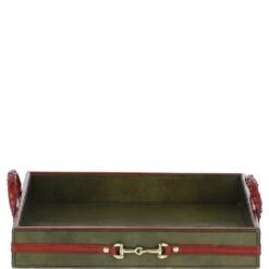 Luxury Square Leather Tray Green: TBZ1UC624
