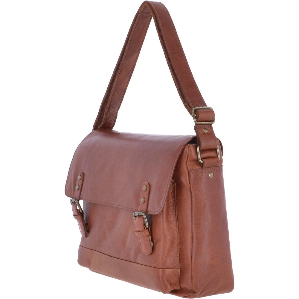 Medium Leather Vintage Wash Messenger Bag With Laptop Sleeve Tan: 1336 - Image 2
