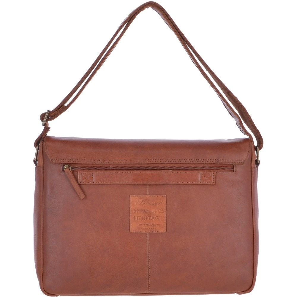 Medium Leather Vintage Wash Messenger Bag With Laptop Sleeve Tan: 1336 - Image 3