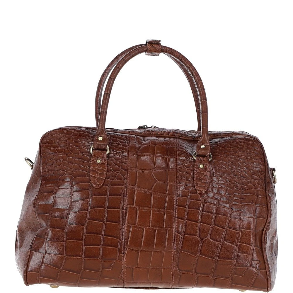 Medium Weekend Leather Holdall Cognac/croc : Harry - Image 3