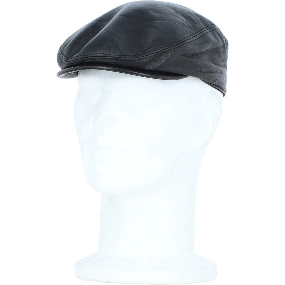 Men's Classic Leather Flat Cap Black: E15-195