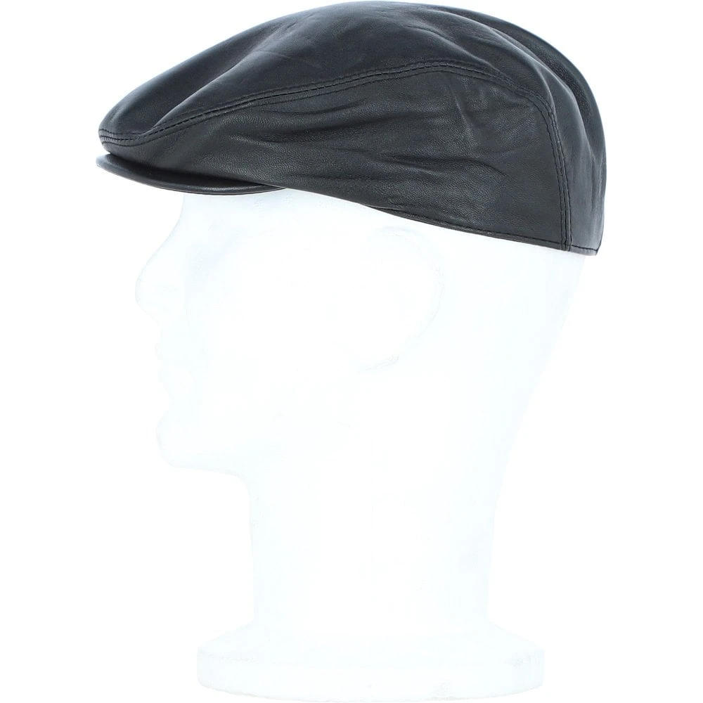 Men's Classic Leather Flat Cap Black: E15-195 - Image 2
