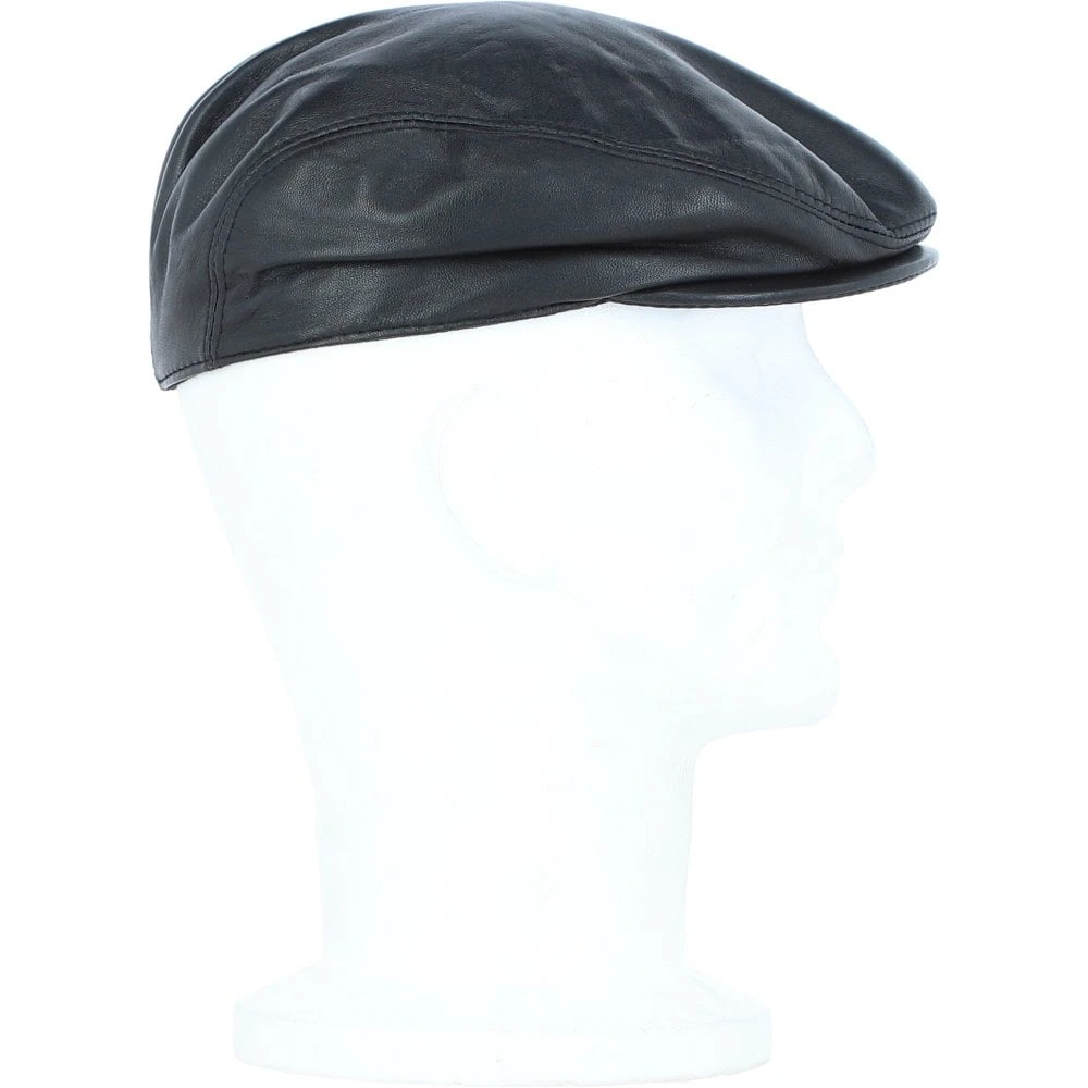 Men's Classic Leather Flat Cap Black: E15-195 - Image 4