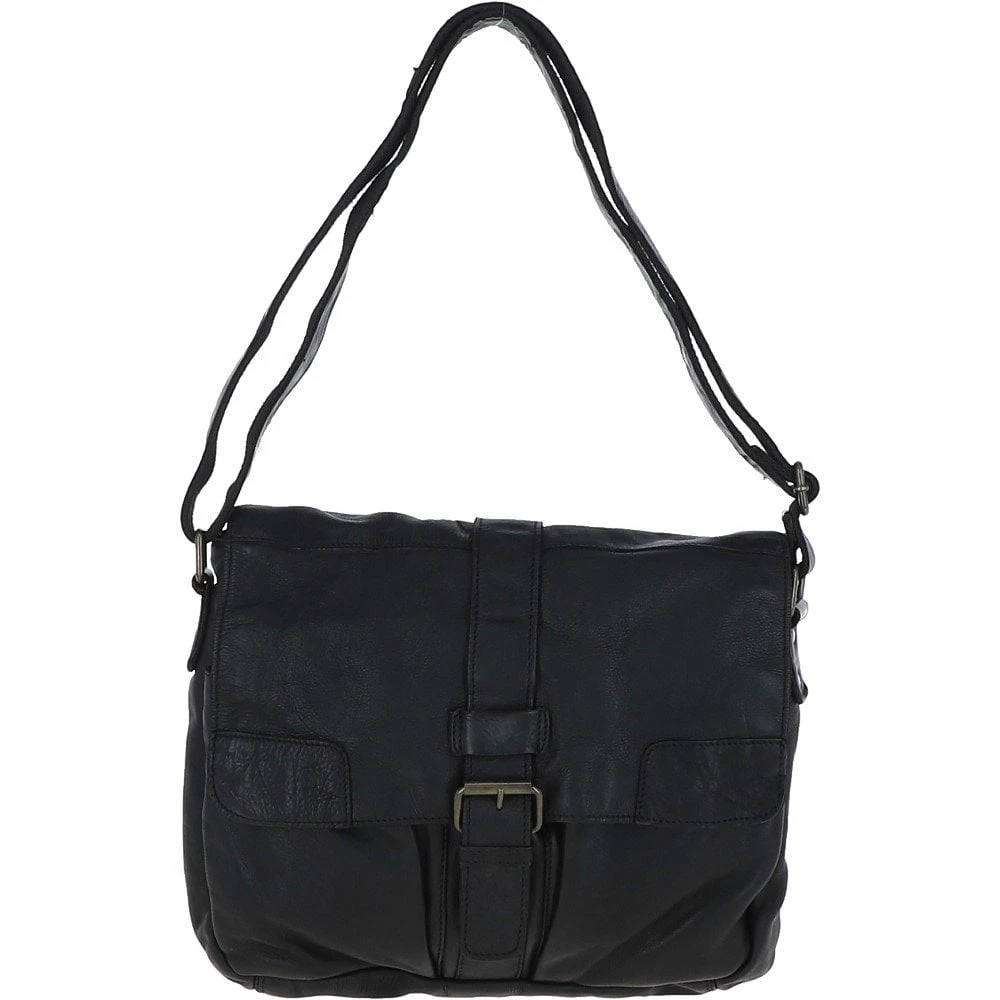 Mens Four Pocket Leather Messenger Bag Black : Cyrus