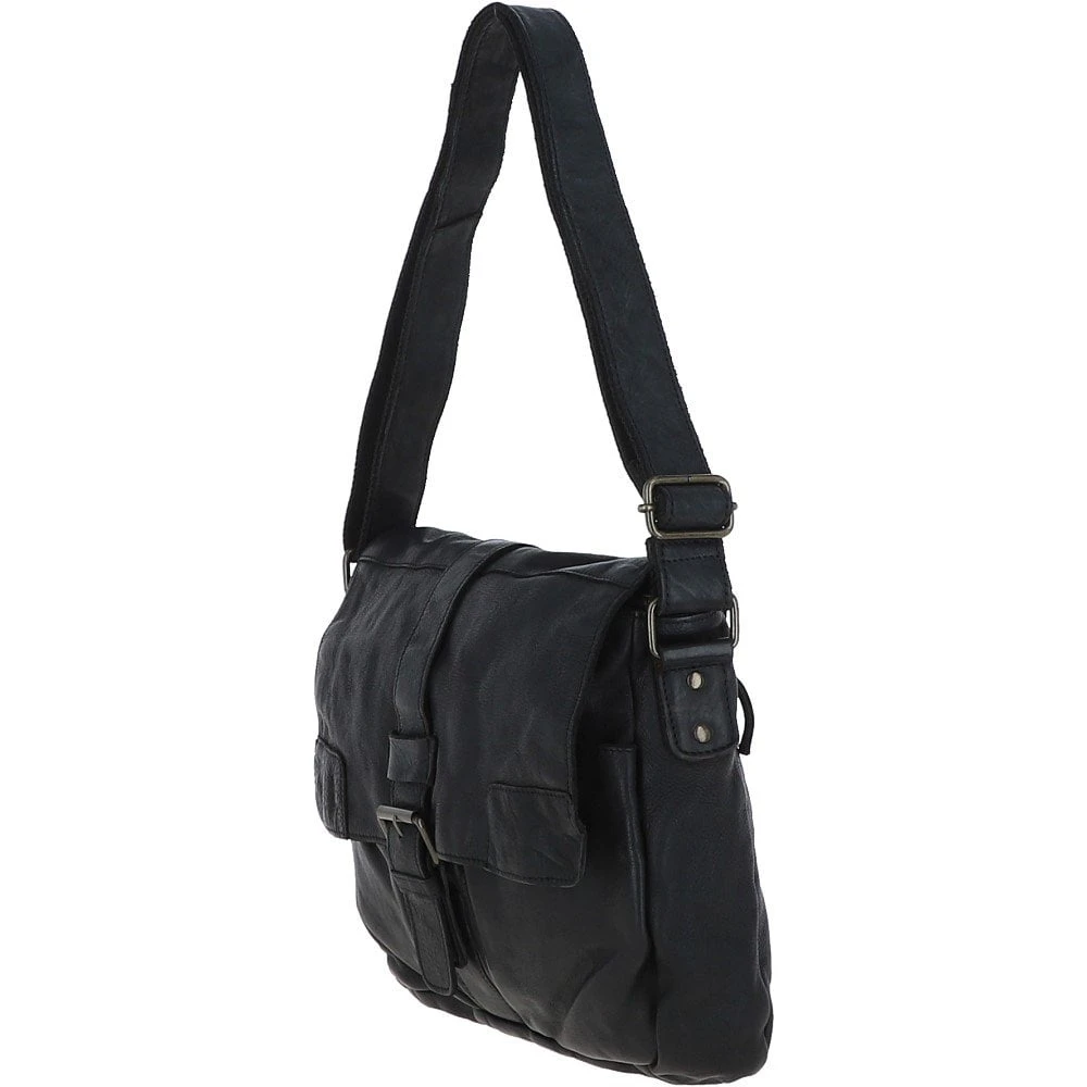 Mens Four Pocket Leather Messenger Bag Black : Cyrus - Image 2