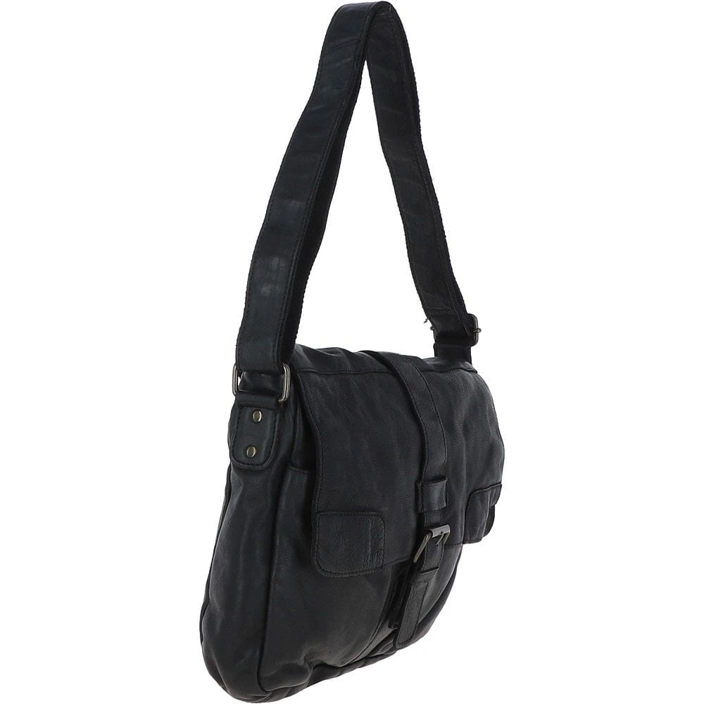 Mens Four Pocket Leather Messenger Bag Black : Cyrus - Image 4