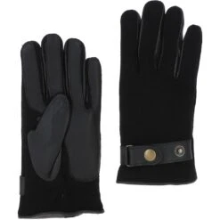 Mens Leather And Fabric Gloves Black: 708