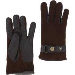 Mens Leather And Fabric Gloves Brown: 708
