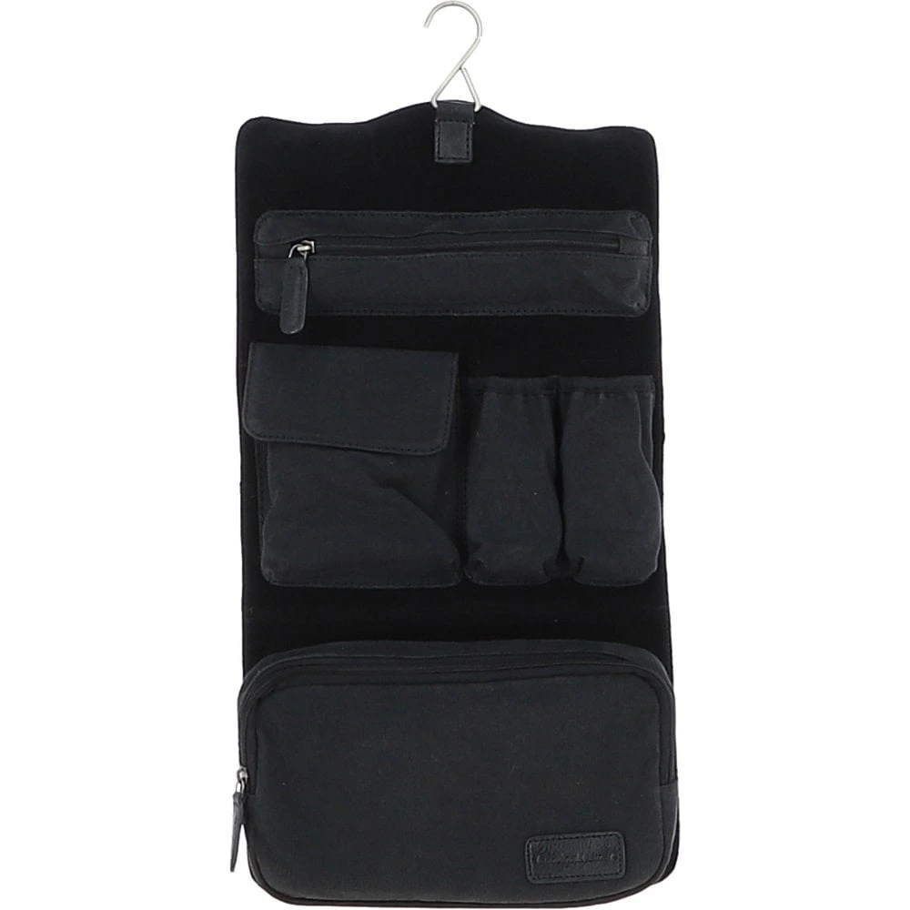 Mens Leather & Canvas Hanging Toiletry Bag Black : 7010 - Image 2