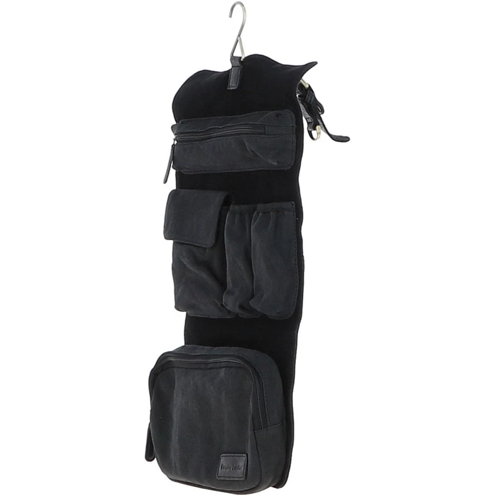 Mens Leather & Canvas Hanging Toiletry Bag Black : 7010 - Image 4