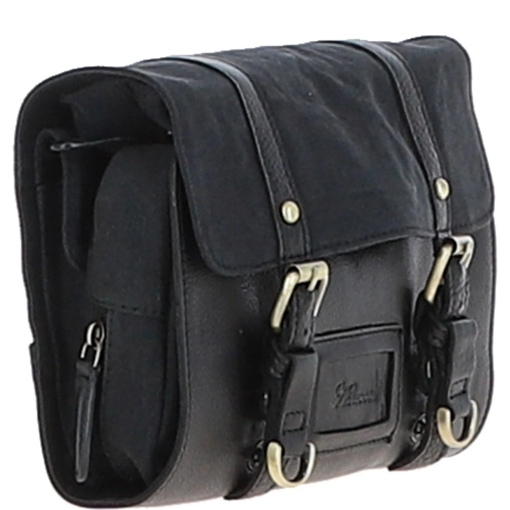 Mens Leather & Canvas Hanging Toiletry Bag Black : 7010 - Image 7