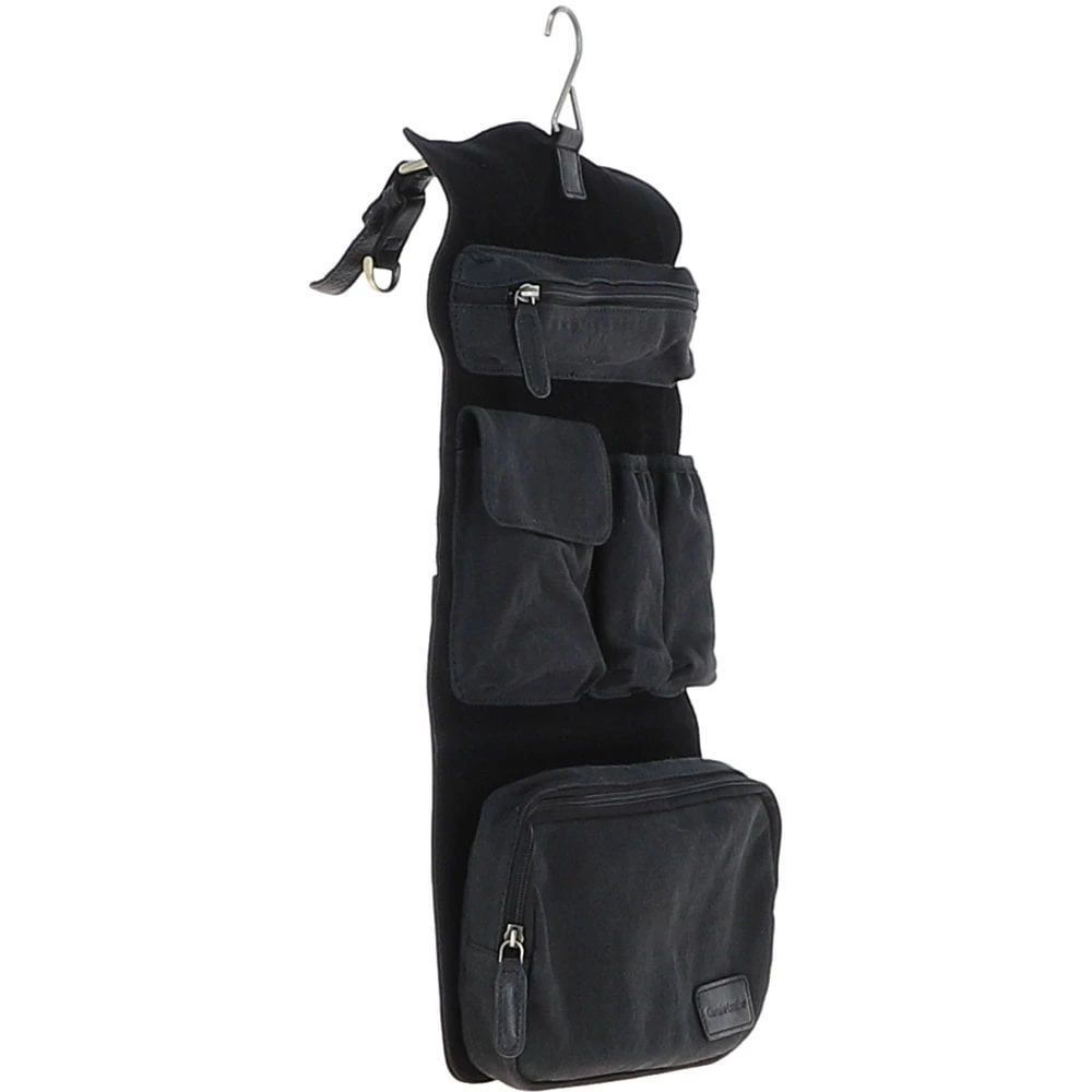 Mens Leather & Canvas Hanging Toiletry Bag Black : 7010 - Image 8