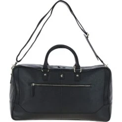 Mens Leather Holdall Weekend Bag Black: Calvin