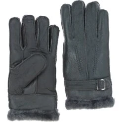 Mens Leather Sheepskin Gloves Navy Grey: DB-707