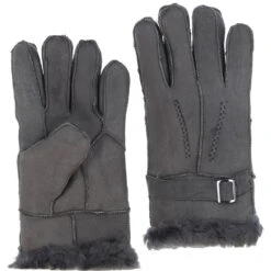 Mens Leather Sheepskin Gloves Taupe Grey: DB-707