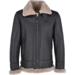 Mens Luxury Shearling Flying Jacket Black/cream : Vander