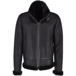 Mens Luxury Shearling Flying Jacket Black: Mandek