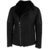 Men's Luxury Side Zip Sheepskin Pilot Jacket Black : Manya