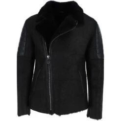 Men's Luxury Side Zip Sheepskin Pilot Jacket Black : Manya