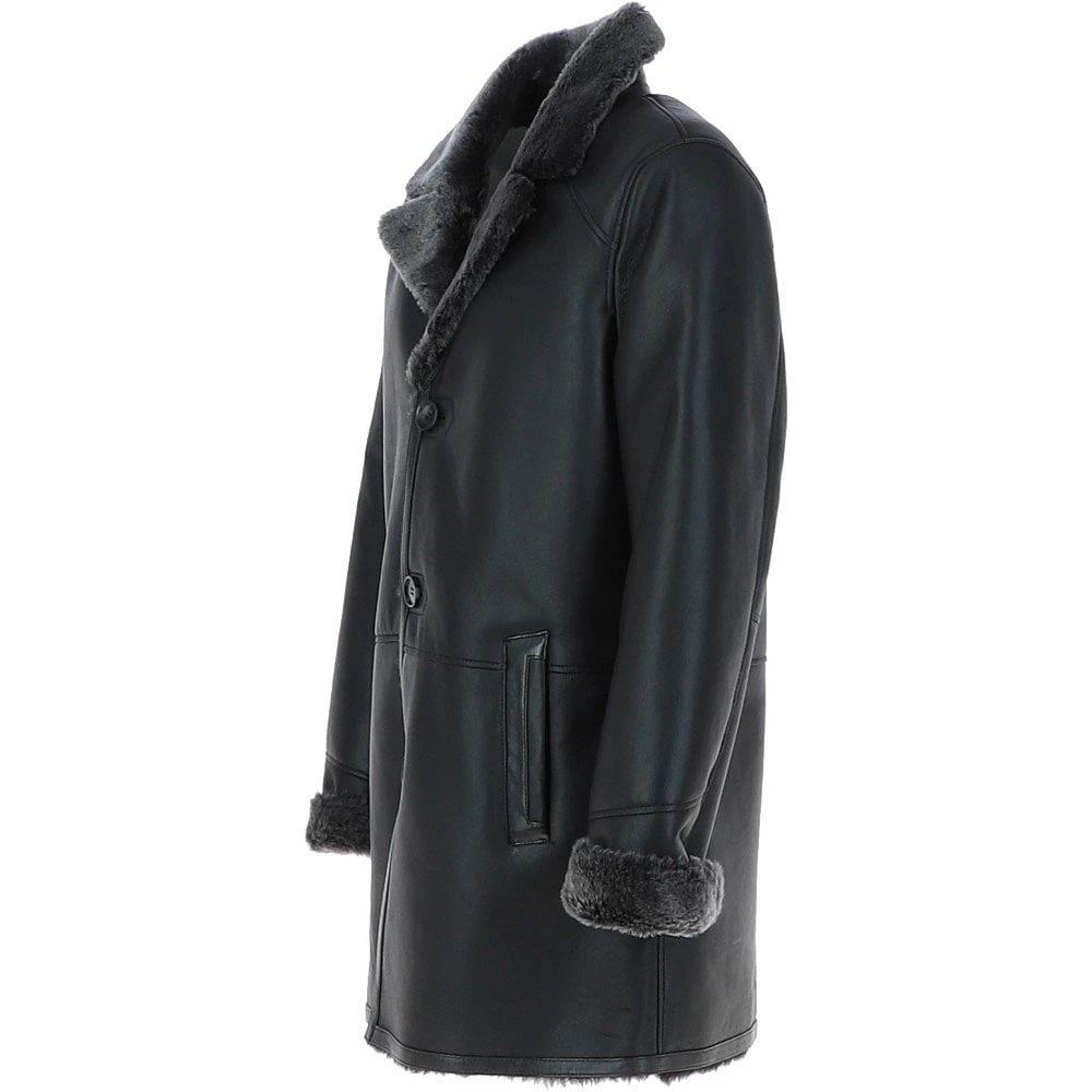 Men's Luxury Single Breasted Sheepskin Coat Black/brissa: Barring - Image 2
