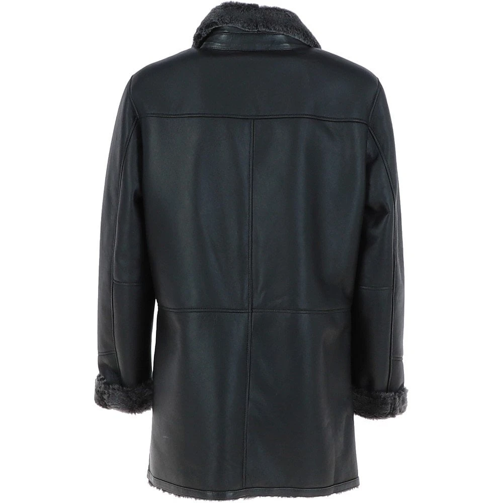 Men's Luxury Single Breasted Sheepskin Coat Black/brissa: Barring - Image 3