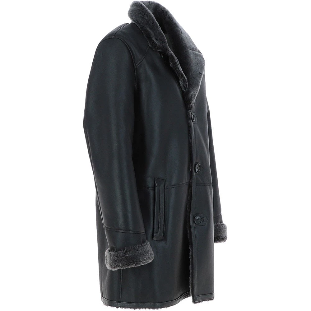 Men's Luxury Single Breasted Sheepskin Coat Black/brissa: Barring - Image 4