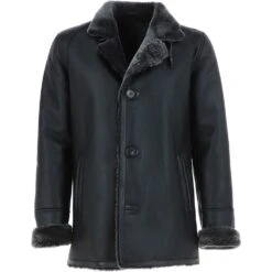 Mens Luxury Single Breasted Sheepskin Coat Black/brissa: Emiel