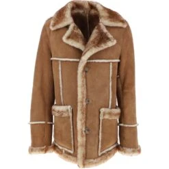 Mens Shearling Sheepskin Coat Honey Tan: Del Boy