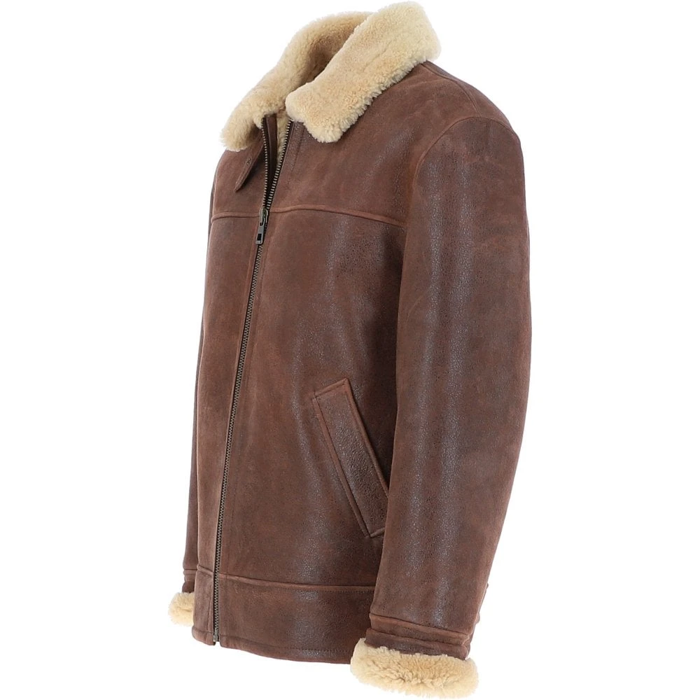 Mens Sheepskin Flying Jacket Kestane : Hunter - Image 2
