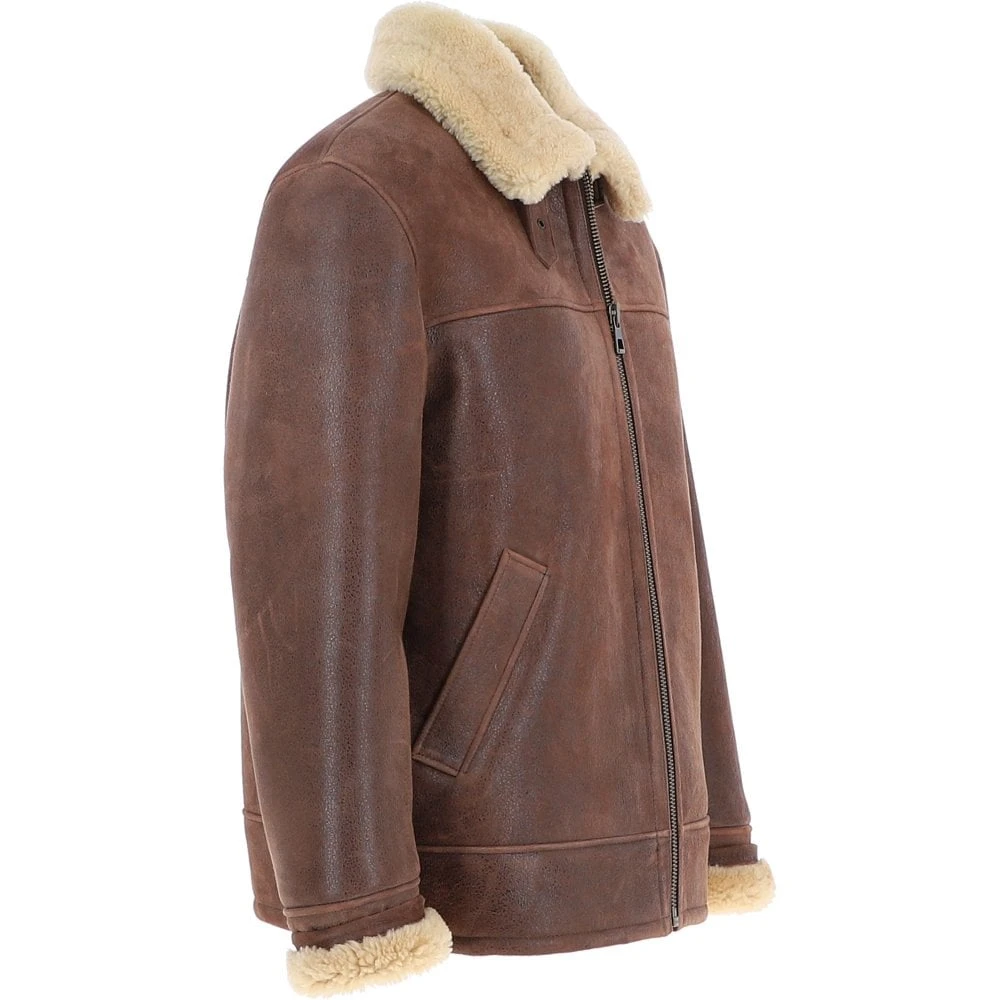 Mens Sheepskin Flying Jacket Kestane : Hunter - Image 4