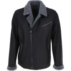 Mens Side Zip Sheepskin Pilot Jacket Black: B9 Bomber