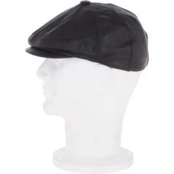 Men's Small Fitting 8 Panel Leather Flat Cap Black: Ares